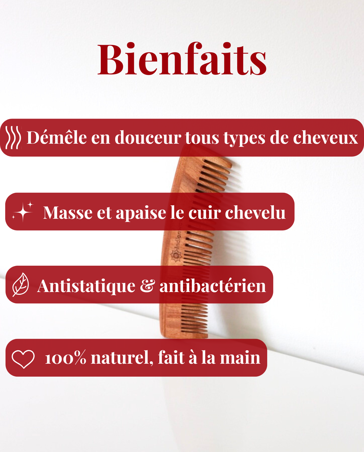 Grand Peigne en Bois de Neem